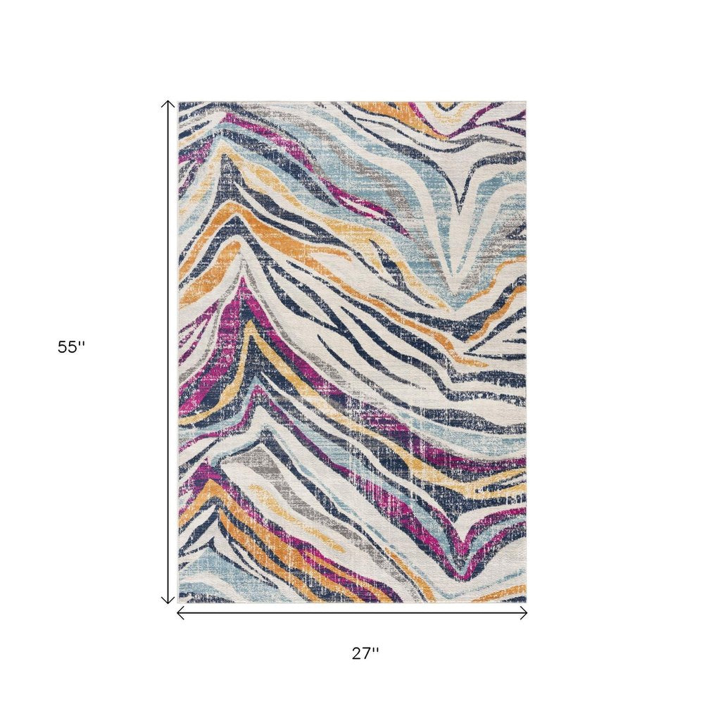 2' X 4' Blue and Gold Abstract Area Rug