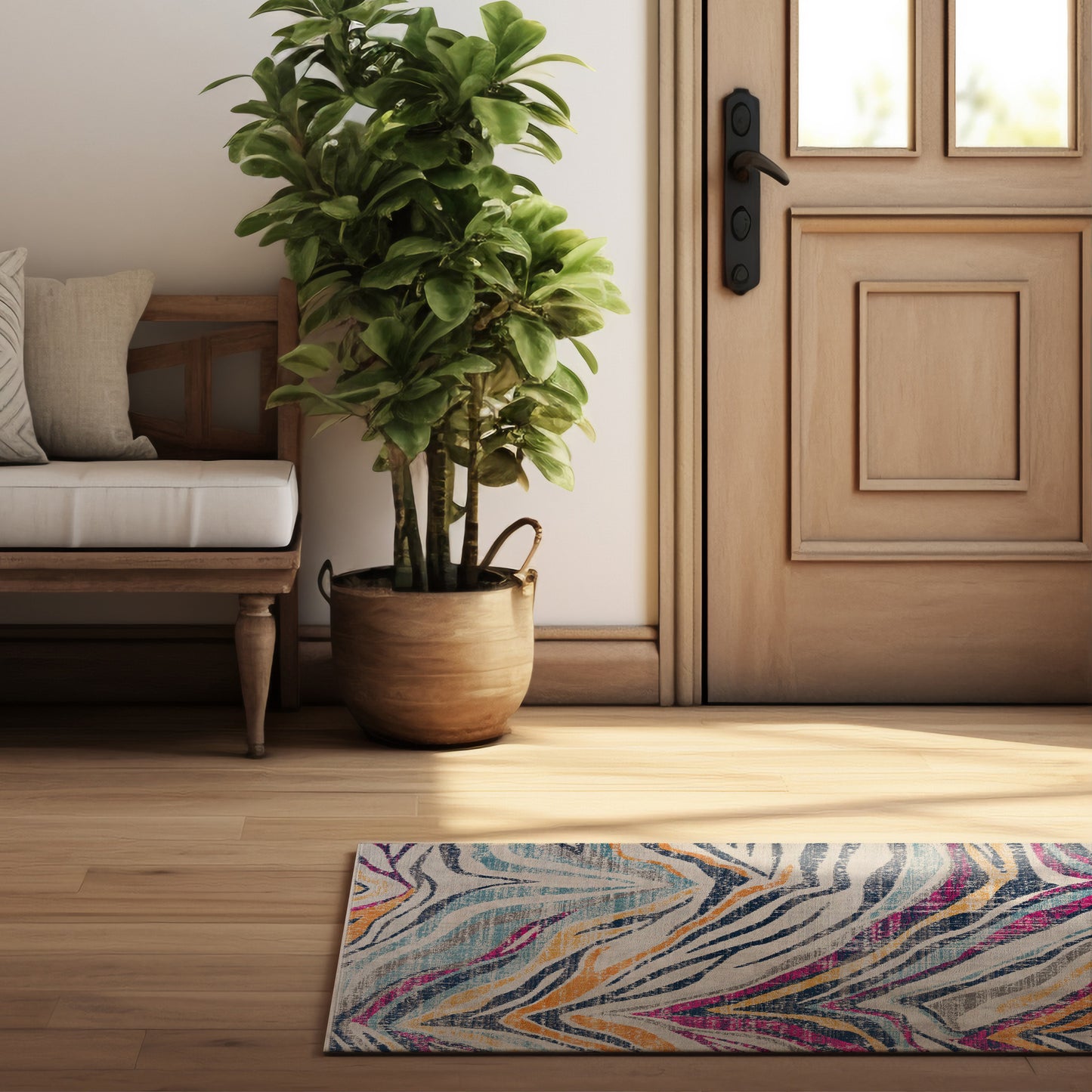 2' X 4' Blue and Gold Abstract Area Rug