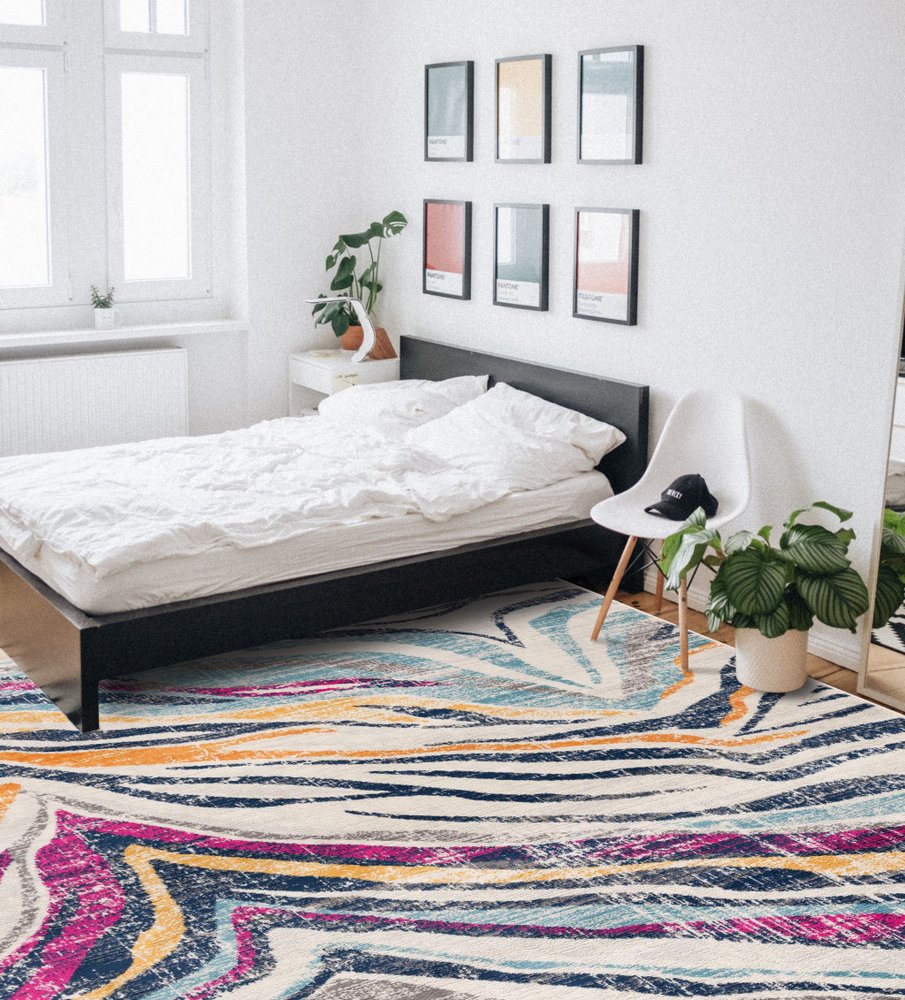 2' X 4' Blue and Gold Abstract Area Rug