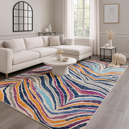 2' X 4' Blue and Gold Abstract Area Rug