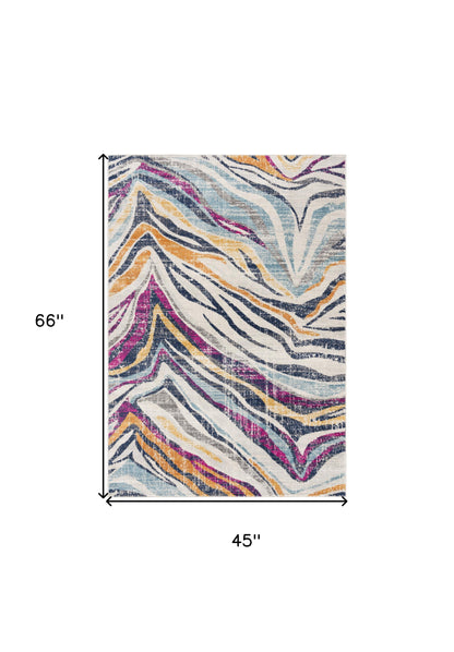 2' X 4' Blue and Gold Abstract Area Rug