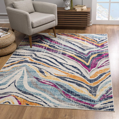 2' X 4' Blue and Gold Abstract Area Rug