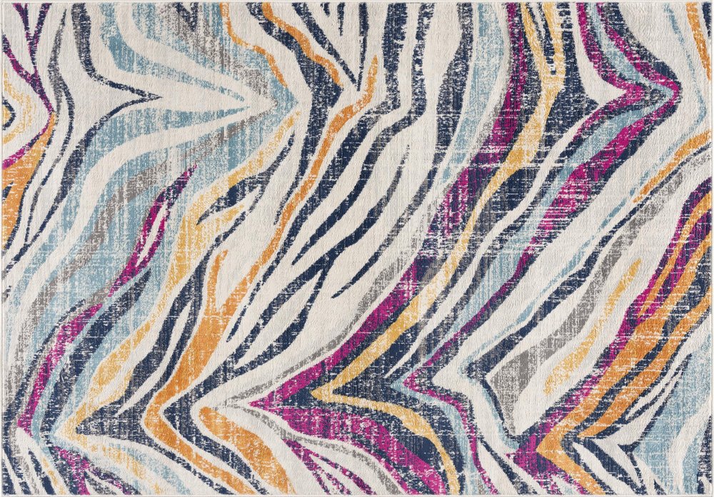 2' X 4' Blue and Gold Abstract Area Rug