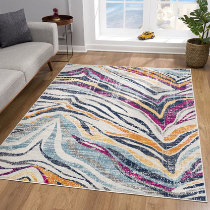 2' X 4' Blue and Gold Abstract Area Rug