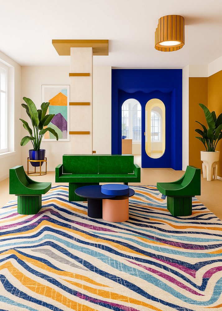 2' X 4' Blue and Gold Abstract Area Rug