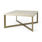 34" Beige Wood and Metal Square Coffee Table