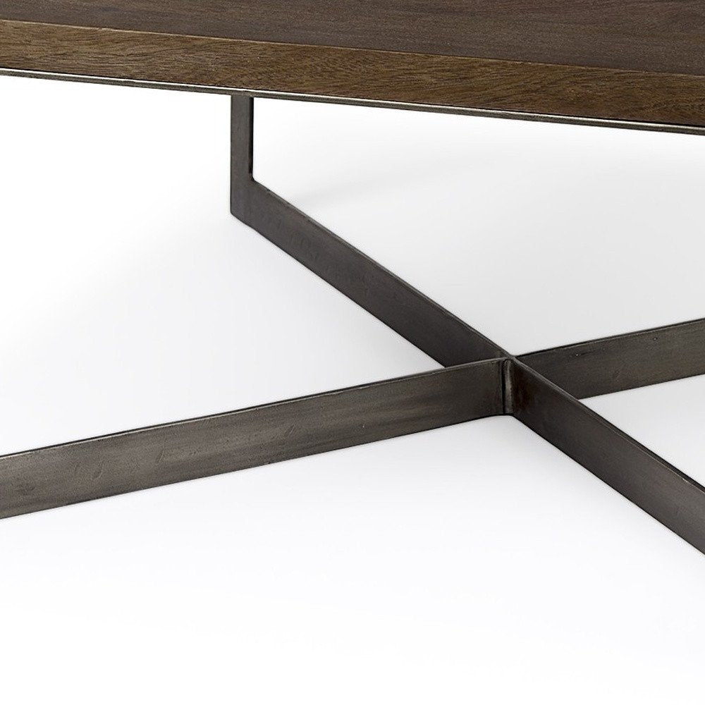 34" Brown Solid Wood And Iron Square Coffee Table