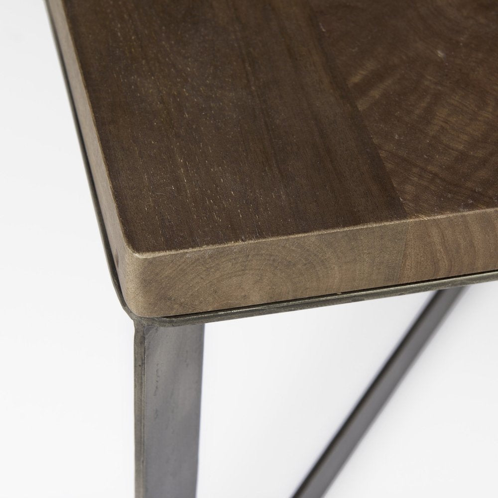 34" Brown Solid Wood and Metal Square Coffee Table