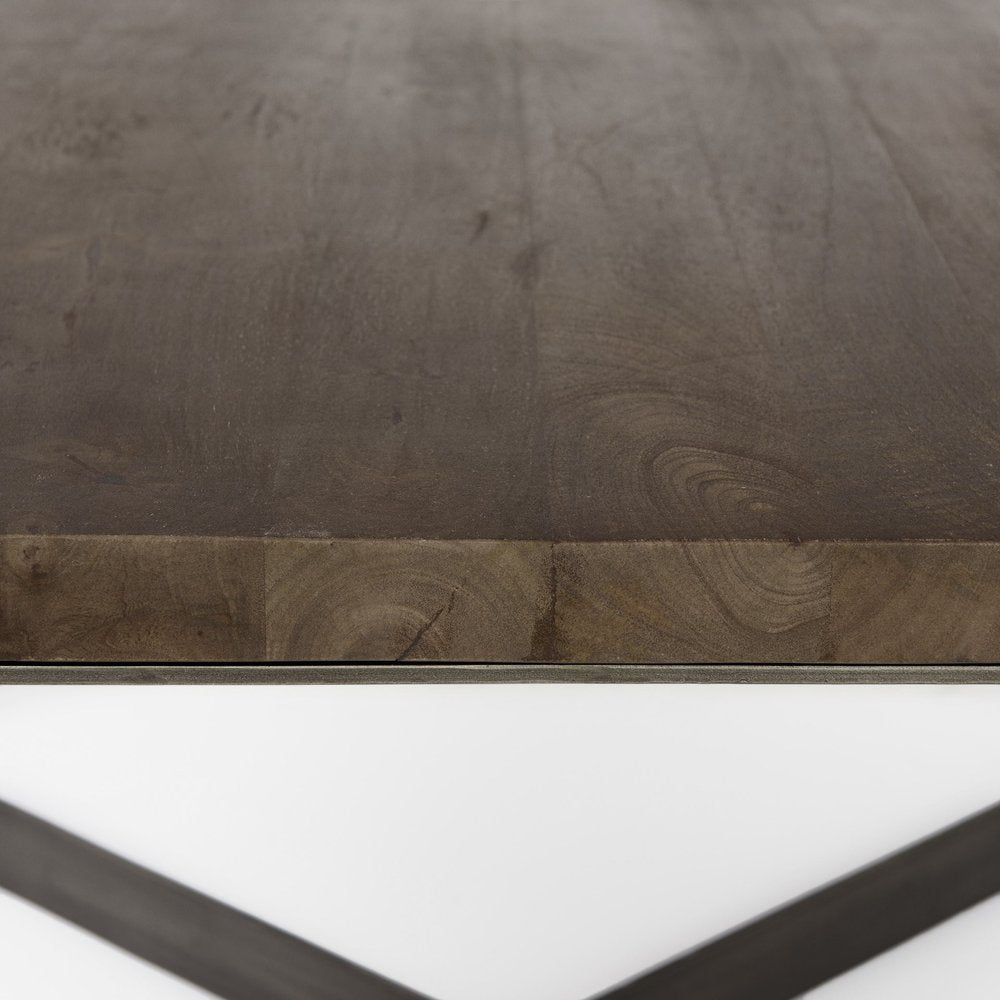 34" Brown Solid Wood and Metal Square Coffee Table