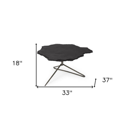 33" Black Wood and Metal Round Pedestal Coffee Table