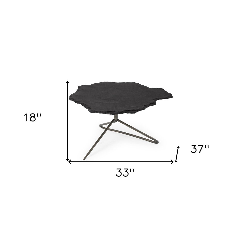 33" Black Wood and Metal Round Pedestal Coffee Table