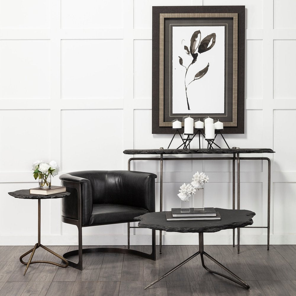 33" Black Wood and Metal Round Pedestal Coffee Table
