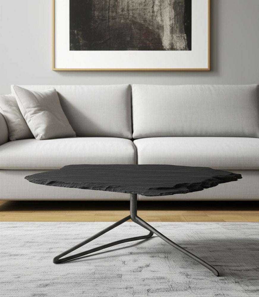 33" Black Wood and Metal Round Pedestal Coffee Table