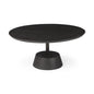 32" Dark Brown and Black Solid Wood and Iron Round Pedestal Coffee Table