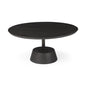 32" Dark Brown and Black Solid Wood and Iron Round Pedestal Coffee Table