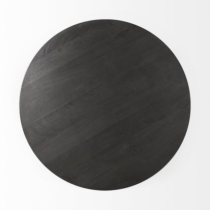 32" Dark Brown and Black Solid Wood and Iron Round Pedestal Coffee Table