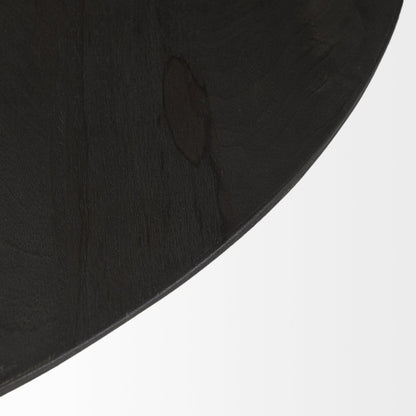 32" Dark Brown and Black Solid Wood and Iron Round Pedestal Coffee Table