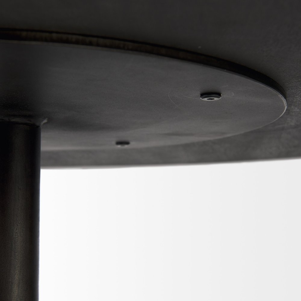 32" Dark Brown and Black Solid Wood and Iron Round Pedestal Coffee Table