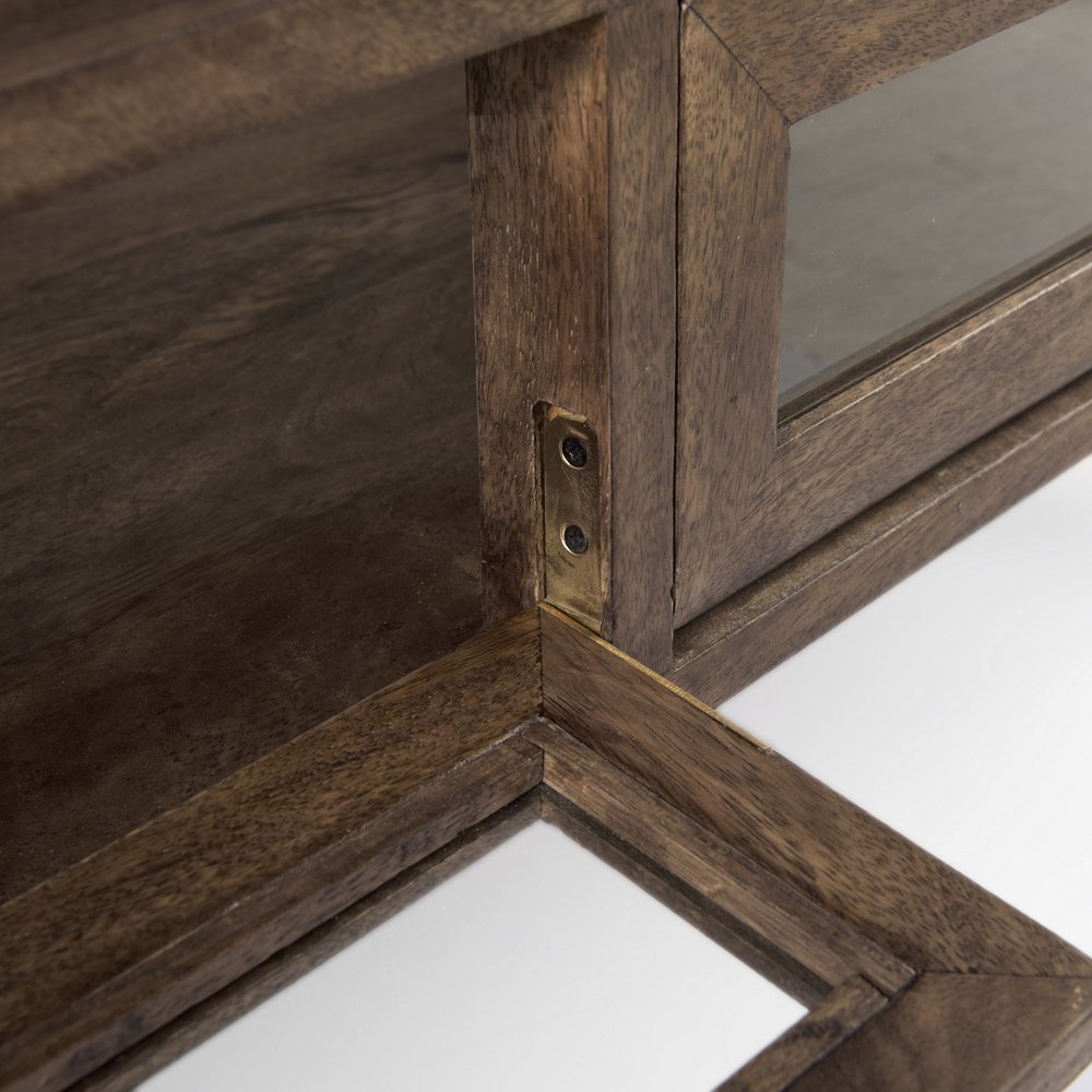 42" Dark Brown Glass and Metal Square Coffee Table With Shelf