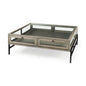 42" Gray and Black Glass and Metal Square Coffee Table With Shelf