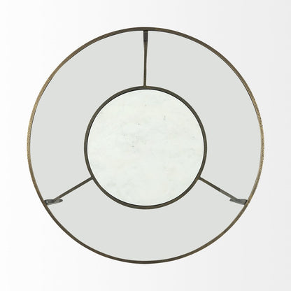 36" Clear and Bronze Glass and Metal Round Coffee Table With Shelf