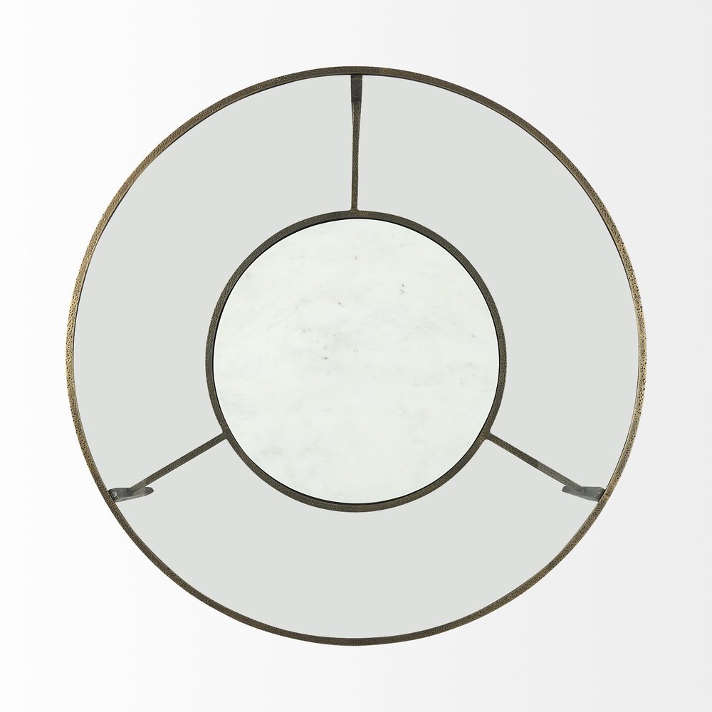 36" Clear and Bronze Glass and Metal Round Coffee Table With Shelf