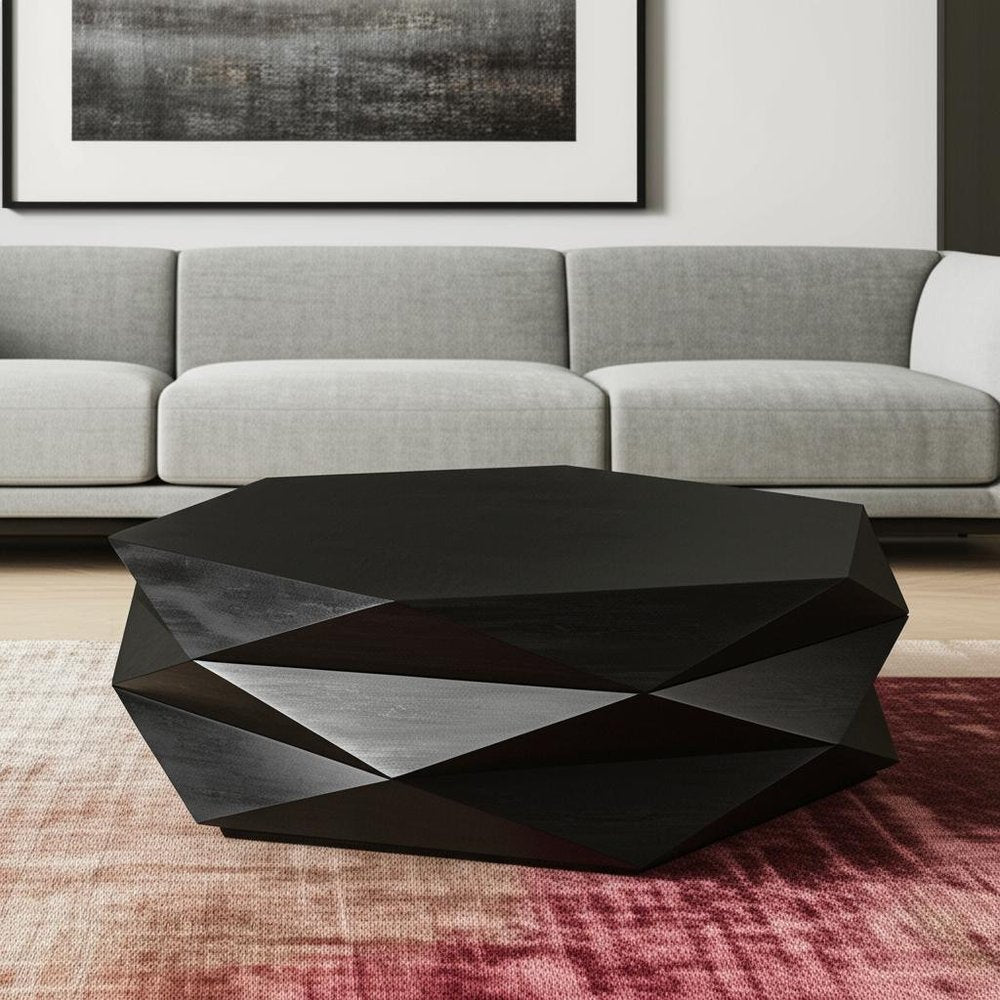 48" Black Wood Octagon Solid Coffee Table