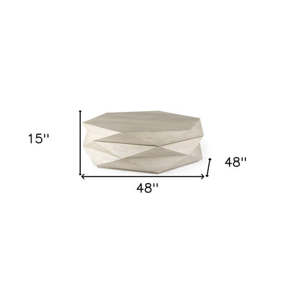 48" Natural Solid Wood Hexagon Lift Top Solid Coffee Table
