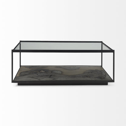 48" Clear And Black Glass Coffee Table With Shelf