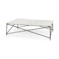 35" White Genuine Marble and Metal Coffee Table