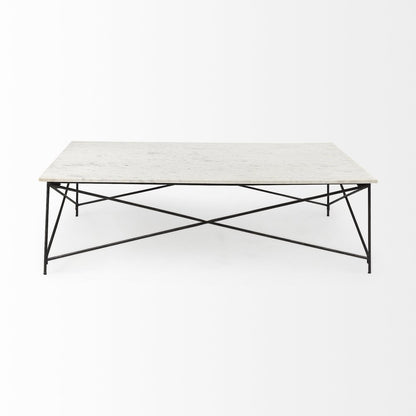 35" White Genuine Marble and Metal Coffee Table