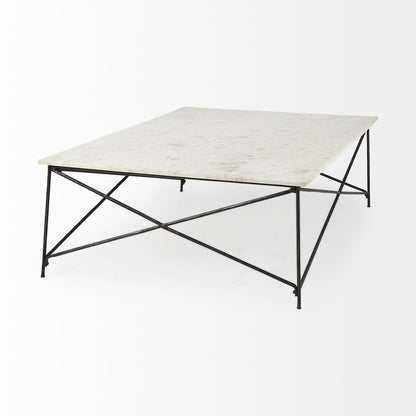 35" White Genuine Marble and Metal Coffee Table