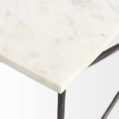 35" White Genuine Marble and Metal Coffee Table