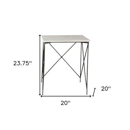 Set of Two White and Black Marble and Metal Square Nested Tables