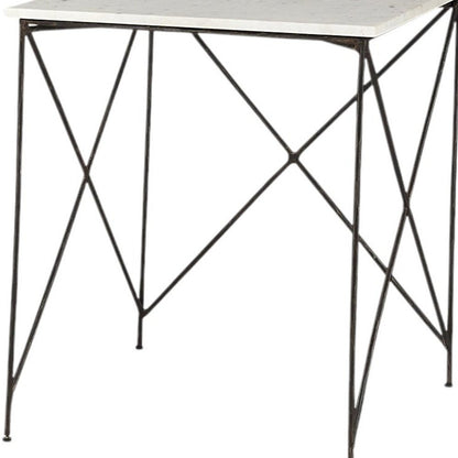 Set of Two White and Black Marble and Metal Square Nested Tables