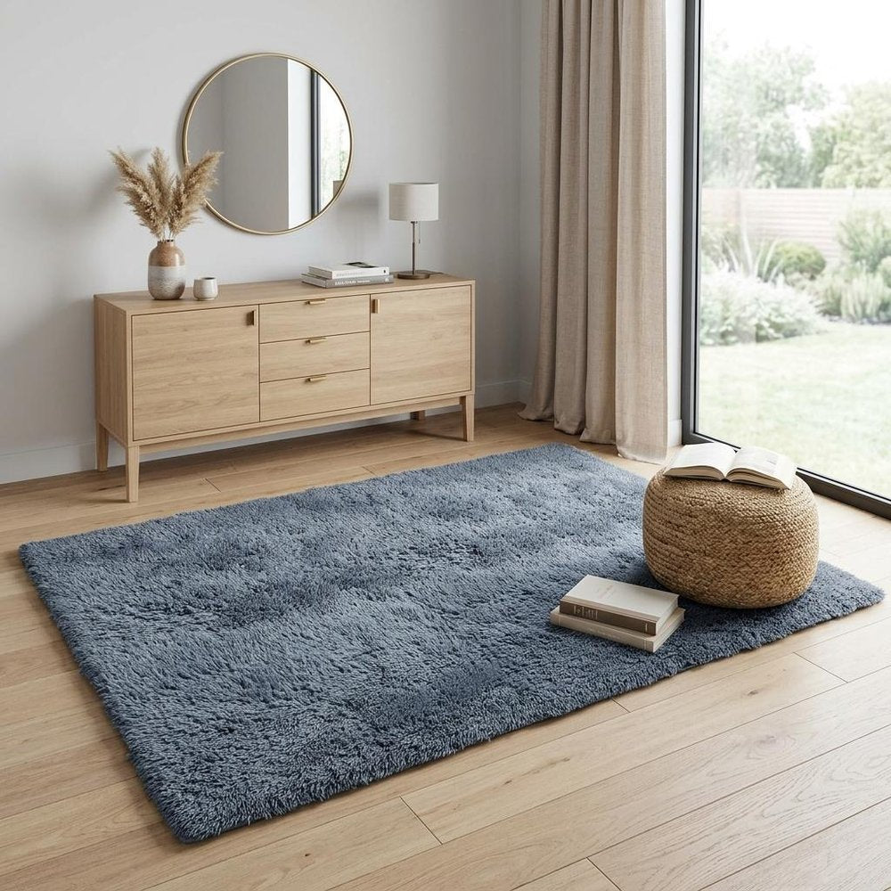 4' X 5' Gray Shag Power Loom Non Skid Area Rug
