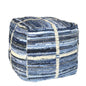 18" Blue Cotton Striped Pouf Ottoman