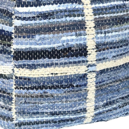18" Blue Cotton Striped Pouf Ottoman