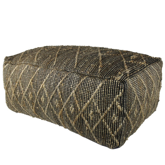 21" Black Cotton Geometric Pouf Ottoman
