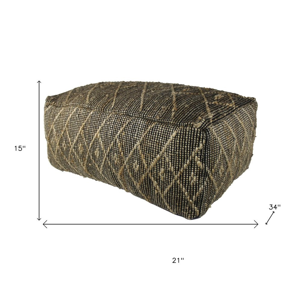 21" Black Cotton Geometric Pouf Ottoman
