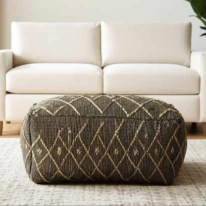 21" Black Cotton Geometric Pouf Ottoman