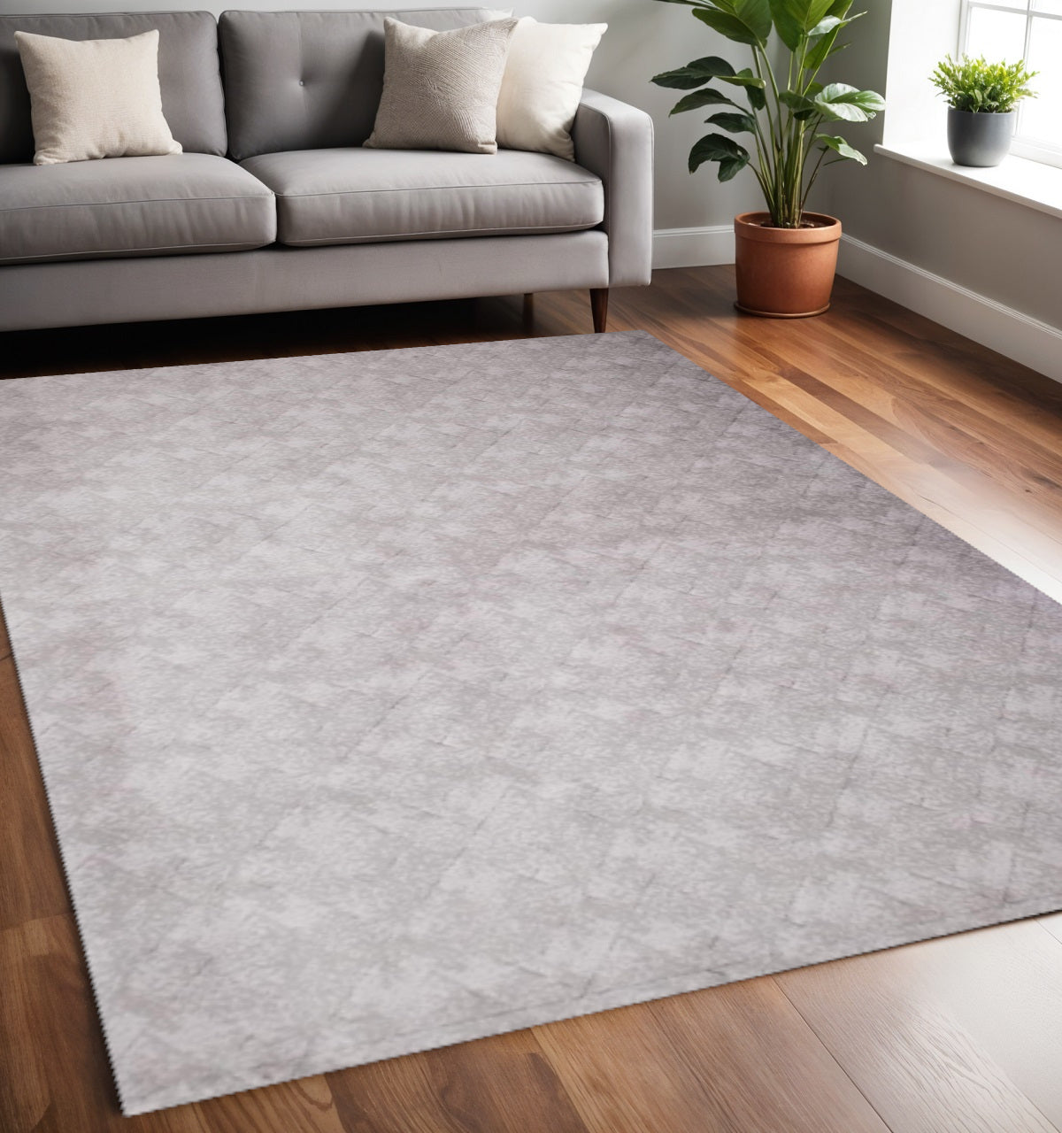 5' X 8' Gray Distressed Diamonds Area Rug