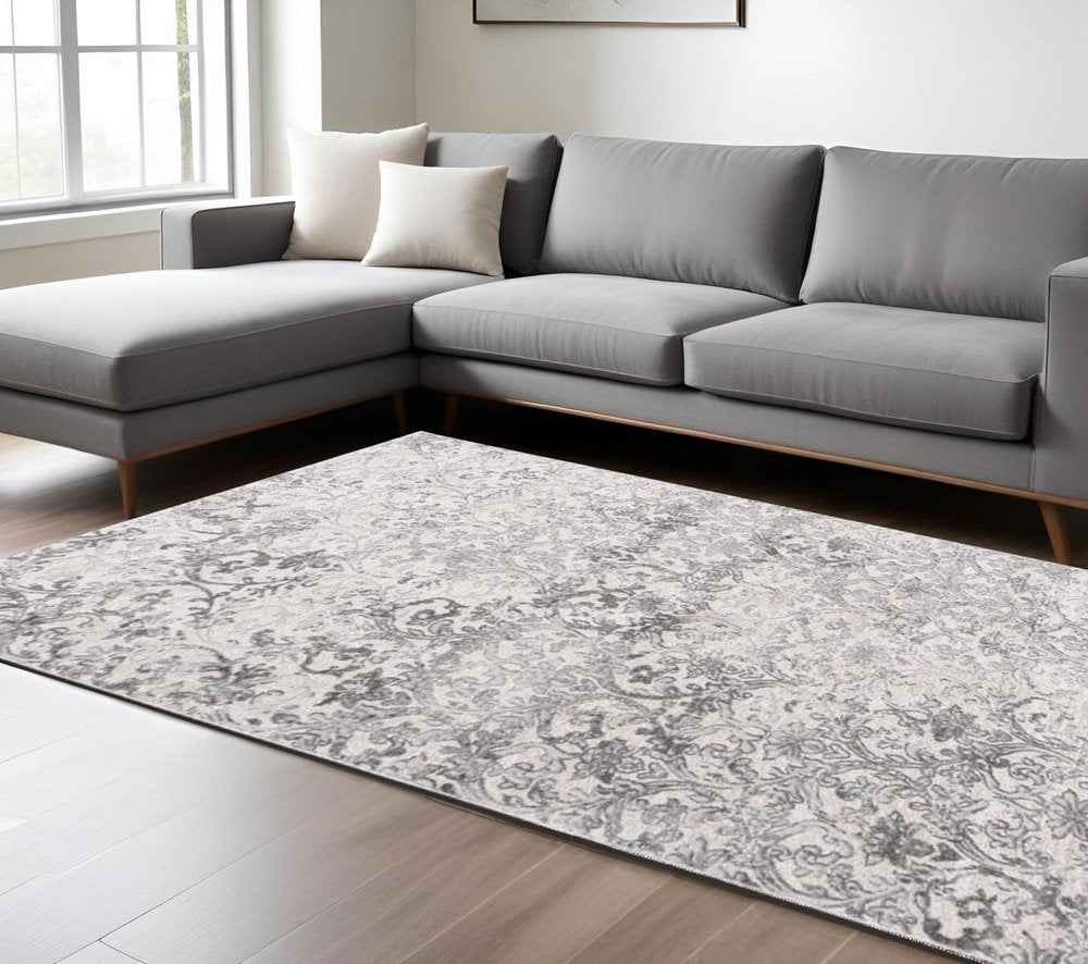 5' X 8' Cream Toile Power Loom Area Rug