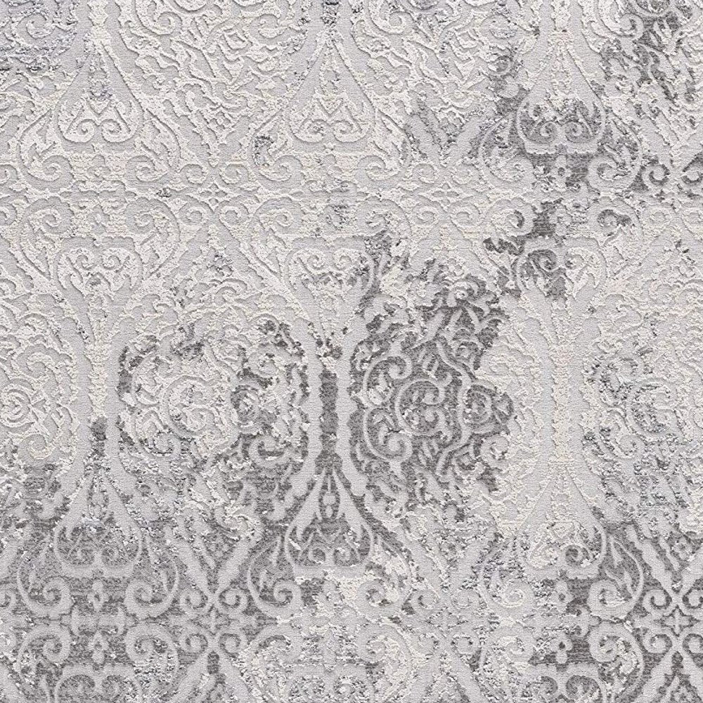 5' X 8' Cream And Gray Tinted Ogee Pattern Area Rug