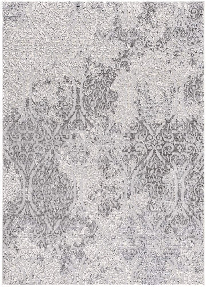 5' X 8' Cream And Gray Tinted Ogee Pattern Area Rug