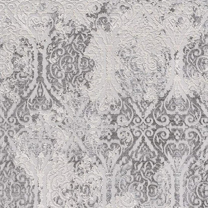 5' X 8' Gray And Ivory Damask Area Rug