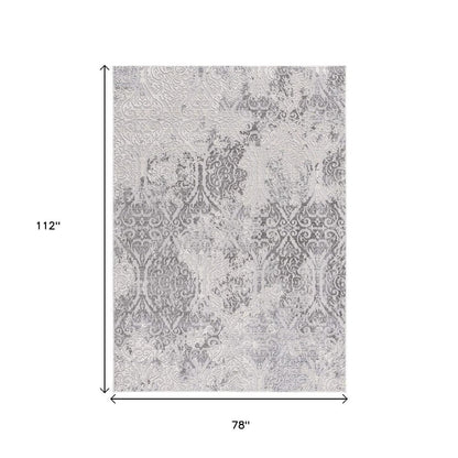 8' X 11' Cream And Gray Tinted Ogee Pattern Area Rug