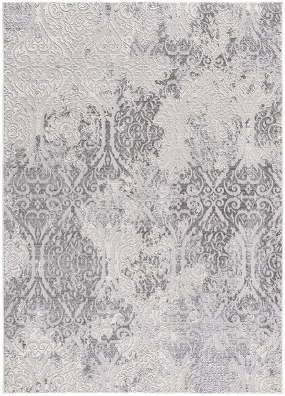8' X 11' Cream And Gray Tinted Ogee Pattern Area Rug