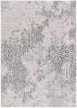 5' X 8' Gray And Ivory Damask Area Rug