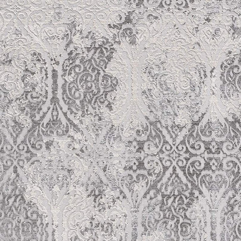 5' X 8' Cream And Gray Tinted Ogee Pattern Area Rug